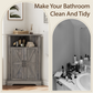 Smuxee Farmhouse Corner Bathroom Storage Cabinet, Freestanding Triangle Linen Organizer Cabinet with Barn Doors & Adjustable Shelves for Laundry Room