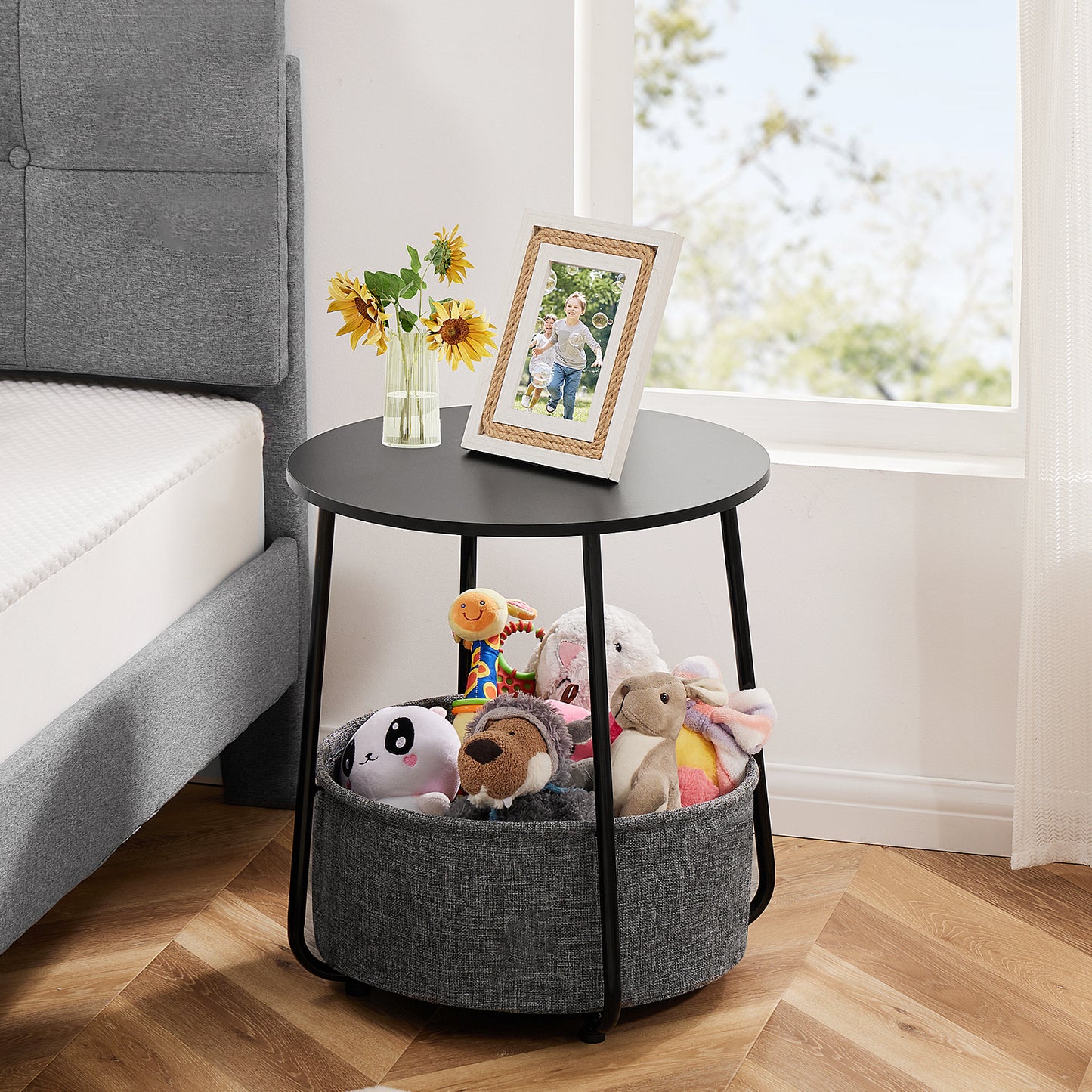 Semiocthome End Table with Fabric Basket Side Table Nightstand for Living Room, Bedroom