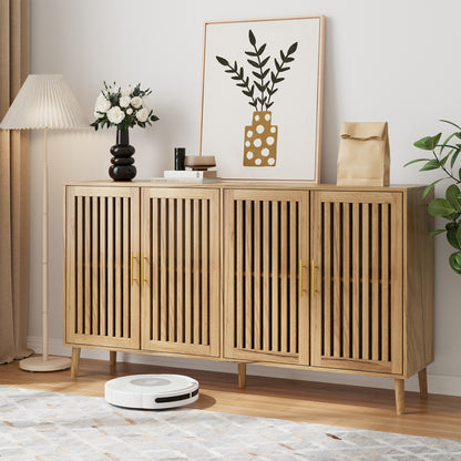 Semiocthome Sideboards and Buffets with 4 Doors and Adjustable Shelve,Coffee Bar for Kitchen, Natural