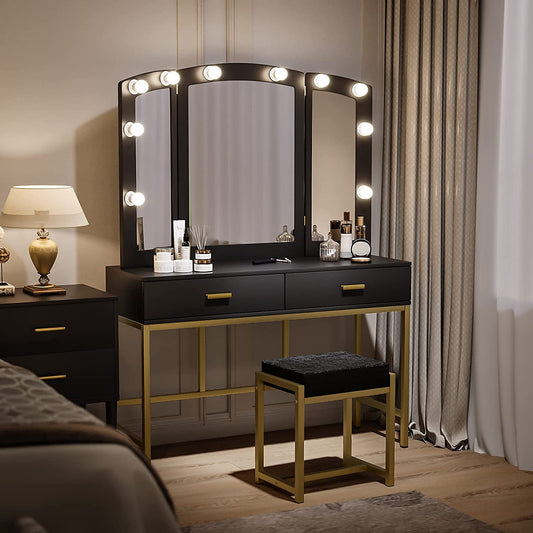 Semiocthome Vanity Table with 10 Led Lights, Makeup Desk with Lighted Mirror