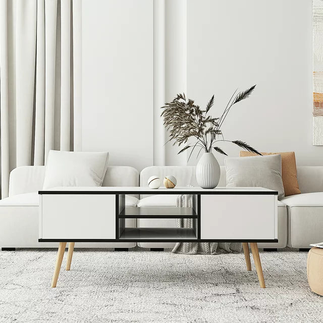 Smart FENDEE Wood Coffee Table with Storage Modern Center Table,White