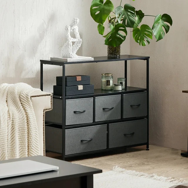 Smart FENDEE Drawers Fabric Dresser Cabinet Storage Organizers and Wood Top , Bedroom, Adult