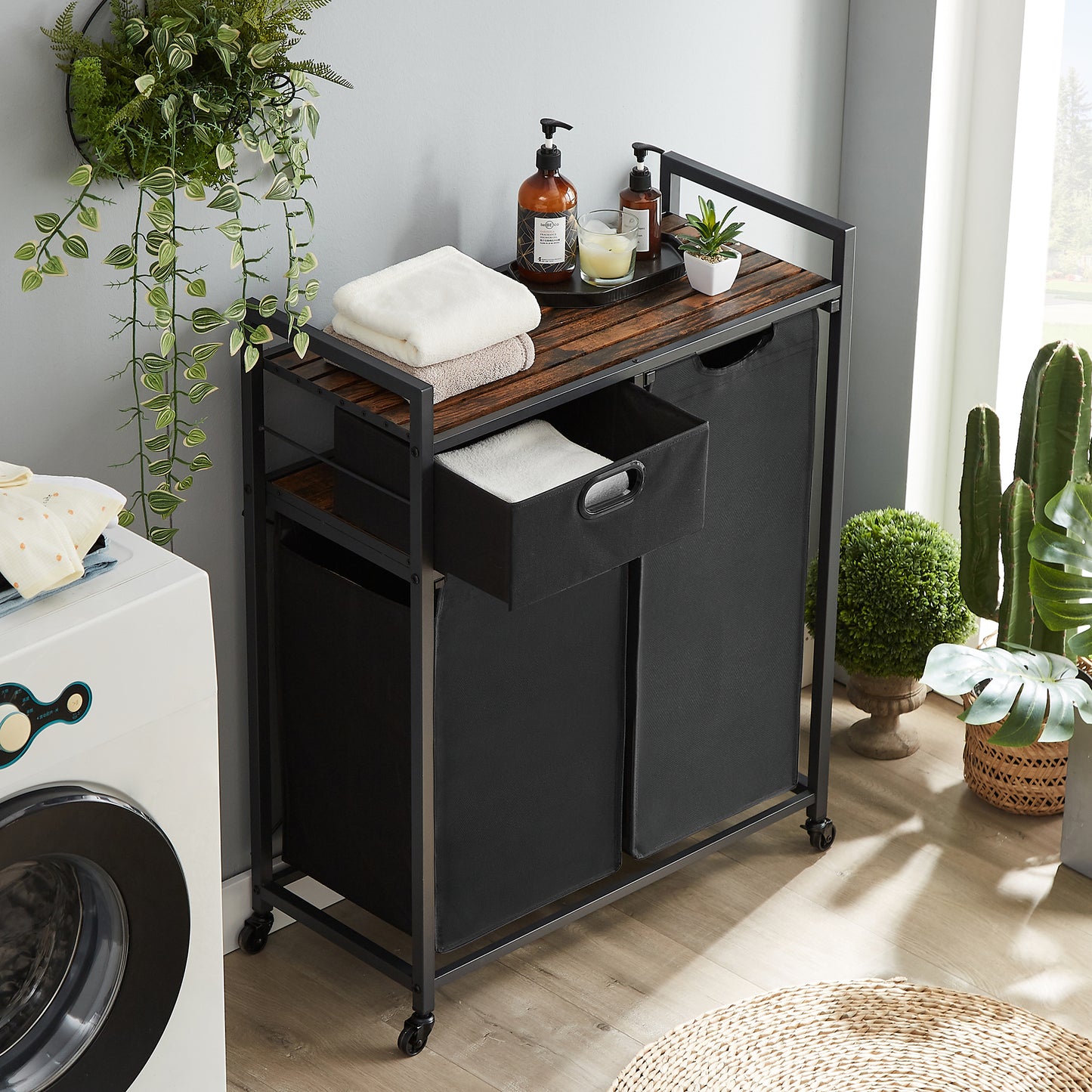 Smart FENDEE Laundry Hamper Cart with Drawers and 2 Laundry Sorter, 2 Bags, Clothes Sorter