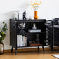 Smart FENDEE Modern Storage Cabinet with 2 Hollowed-Out Doors and 2-Tier Cupboard in Black,15.74"L