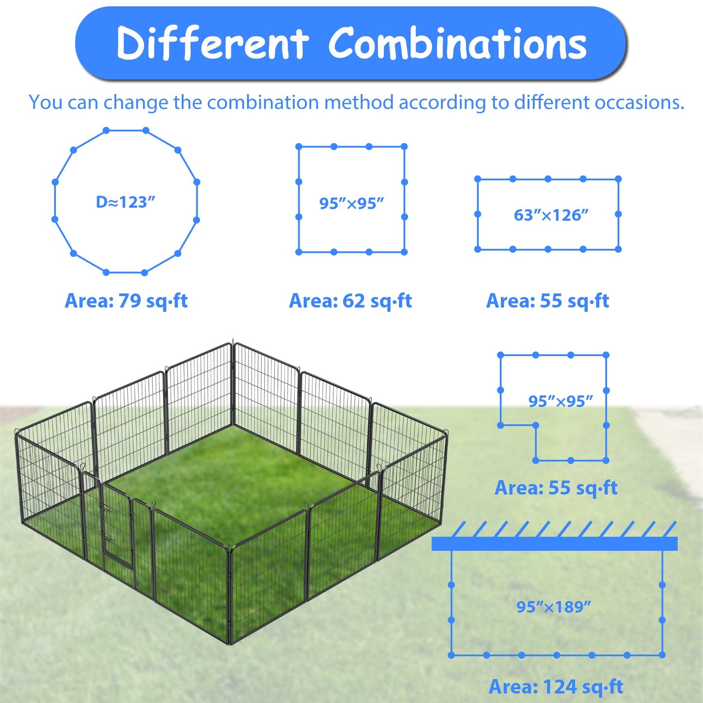 Smart FENDEE Dog Playpen Heavy Duty Pet Fence Metal Exercise Pens Outdoor