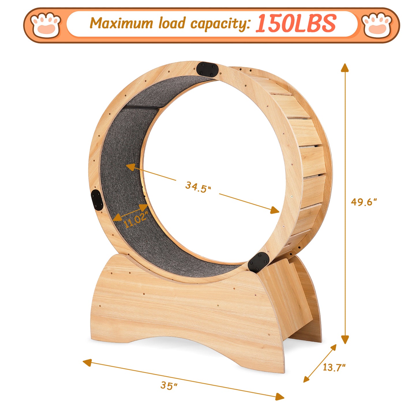 Smart FENDEE Cat Exercise Wheel Wood Treadmill with Carpeted Runway Kitty Sport Toy for Indoor