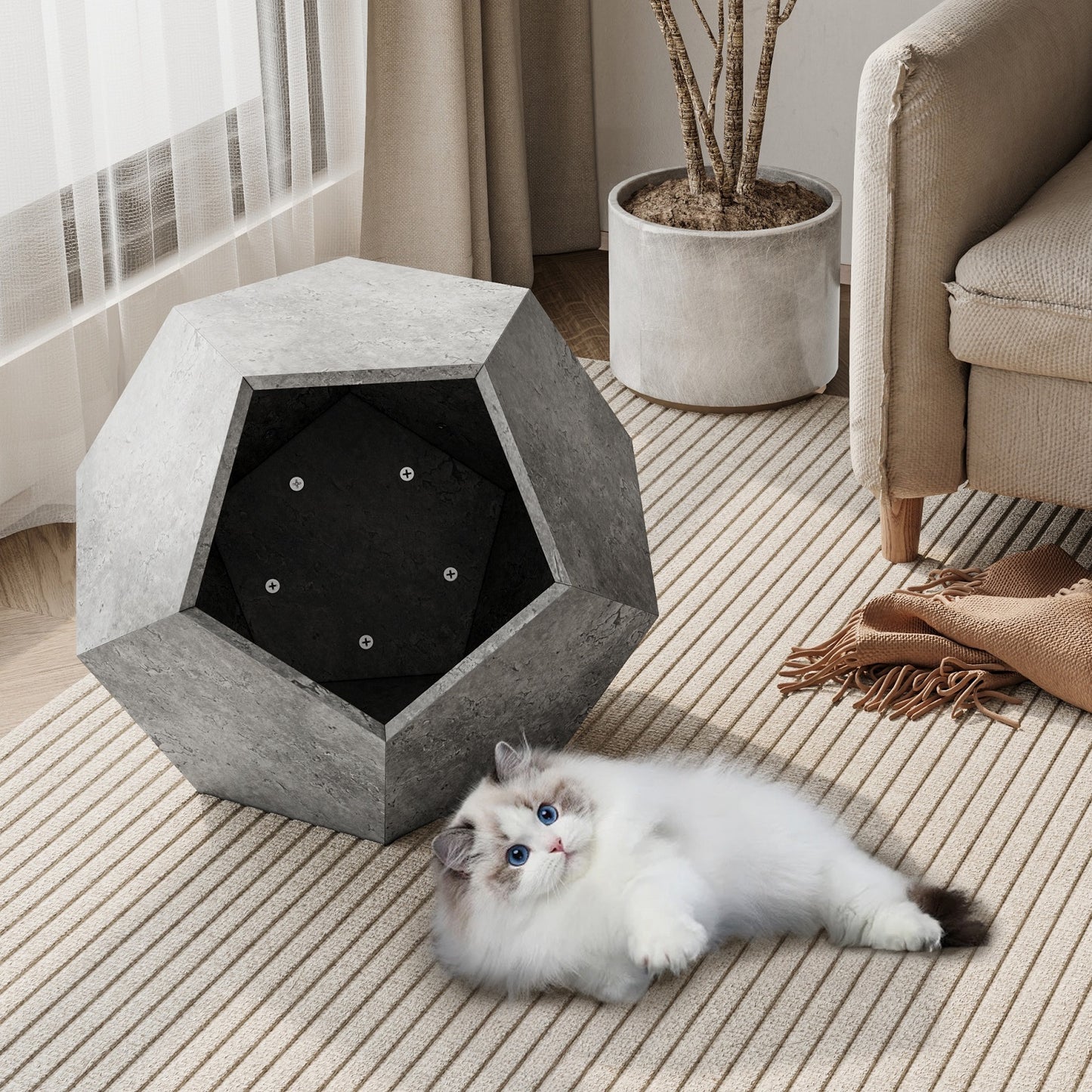 Algherohein Indoor Cat House Pet End Table,Wood Cat Bed Furniture for Living Room Bedroom