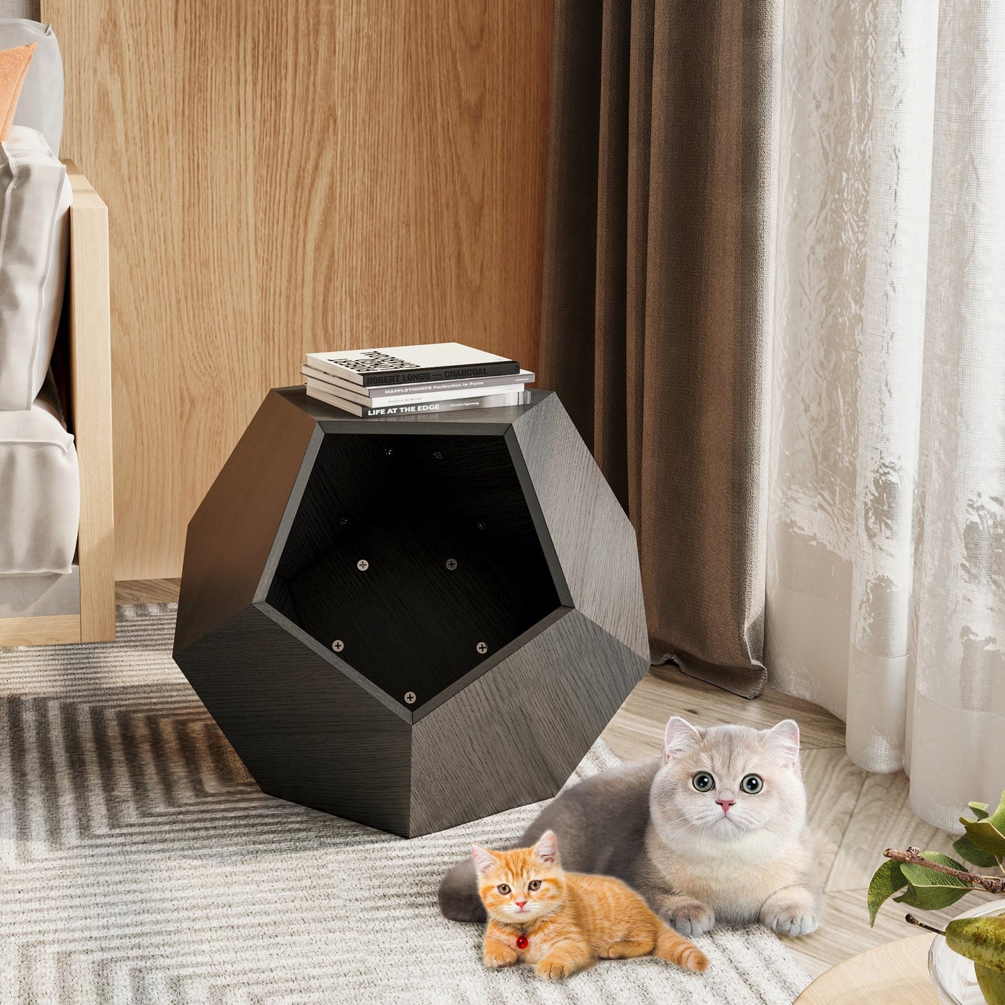 Algherohein Indoor Cat House Pet End Table,Wood Cat Bed Furniture for Living Room Bedroom