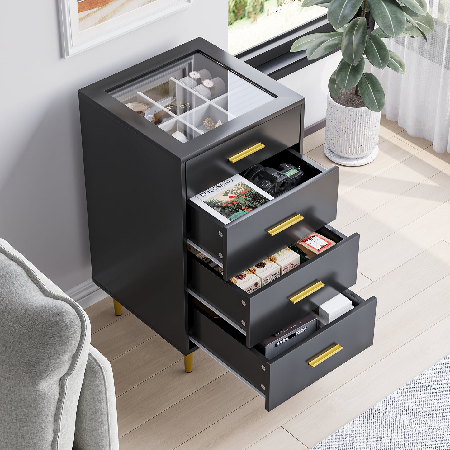 Smuxee Dressers Chest of Drawers for Bedroom with 4 Drawer,Tall Wood Storage Dresser,Adult