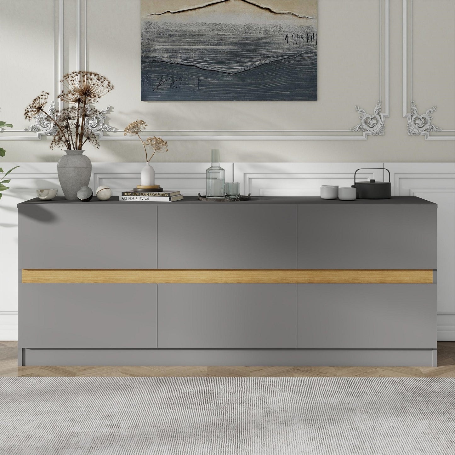 Algherohein Dressers for Bedroom,Wide 6 Chest of Drawers Bedroom Furniture