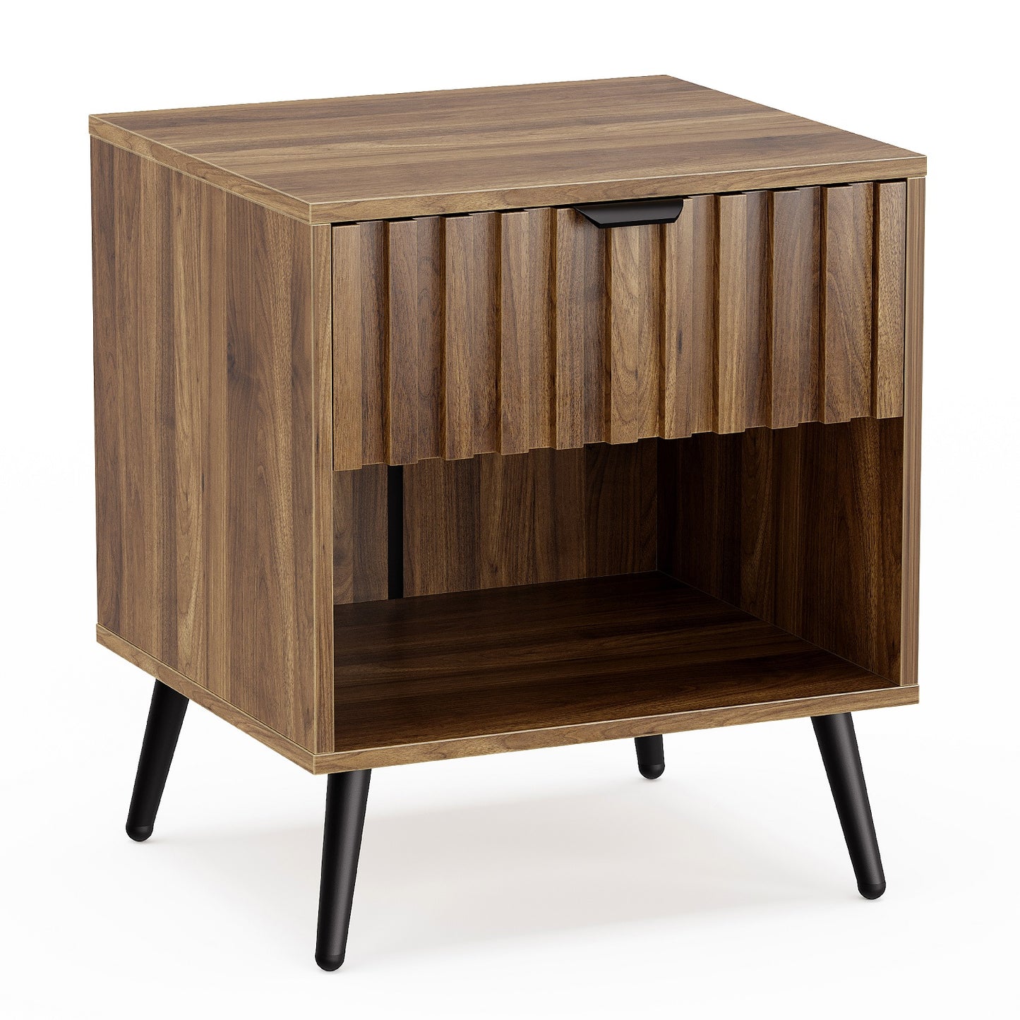 Algherohein Night Stands for Bedroom,Modern End Tables for Living Room with Fluted Drawer,Walnut