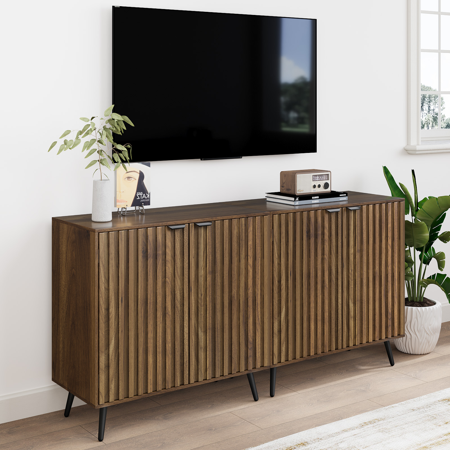 Smuxee Buffet Storage Cabinets,Kitchen Cabinet with Doors,Fluted Entryway Cabinet