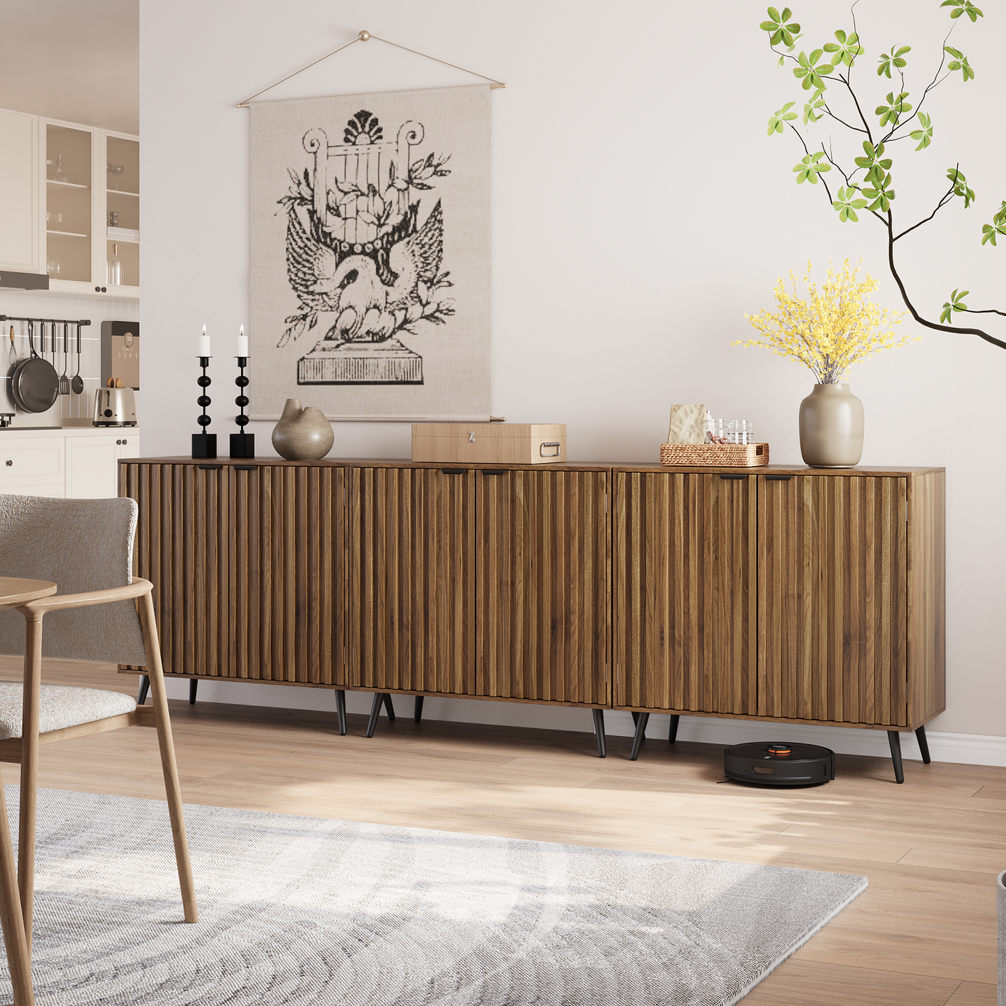Algherohein Buffet Cabinet with Doors,Kitchen Storage Cabinets,Walnut