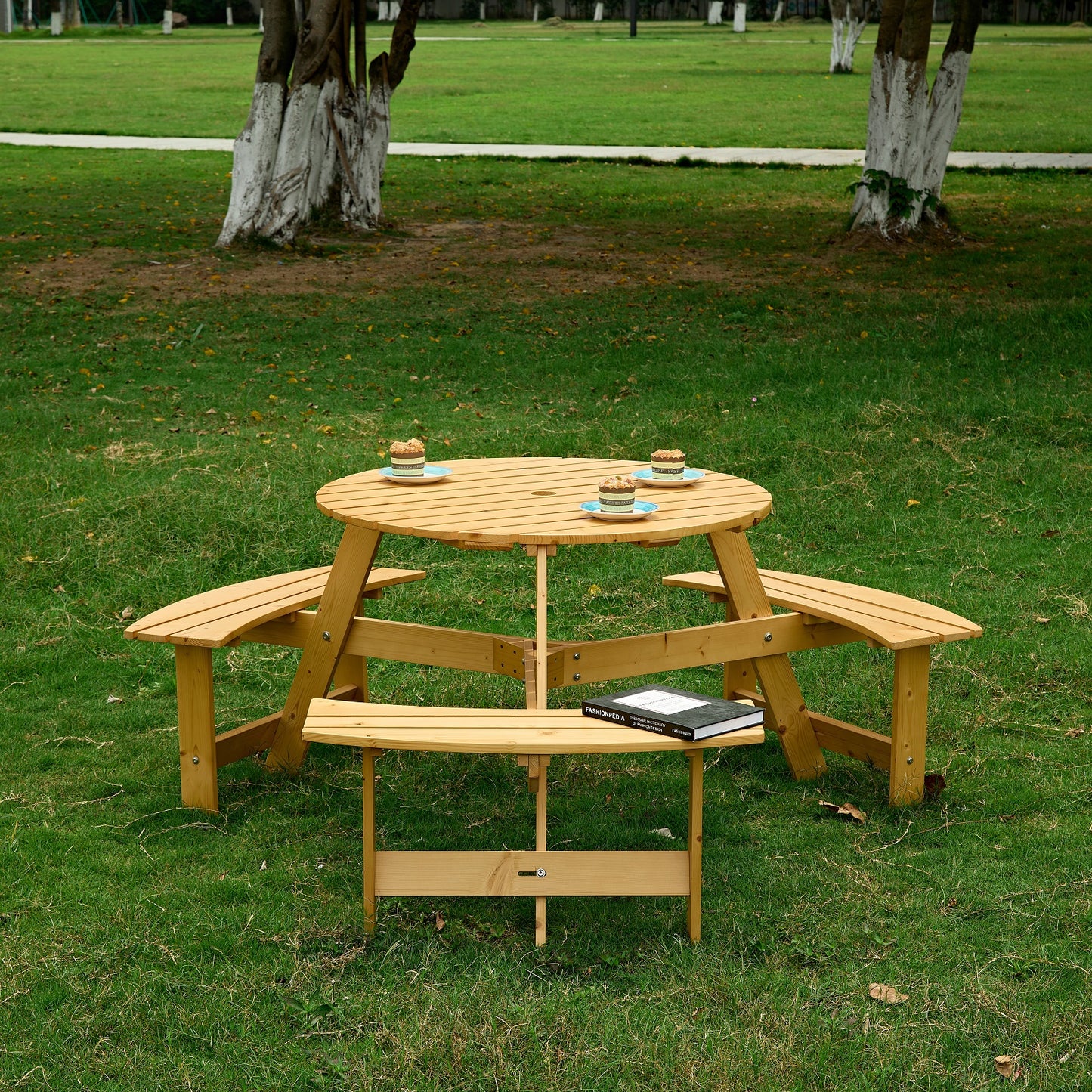 Algherohein Outdoor Picnic Table,Outside Table with Benches and Umbrella Hole