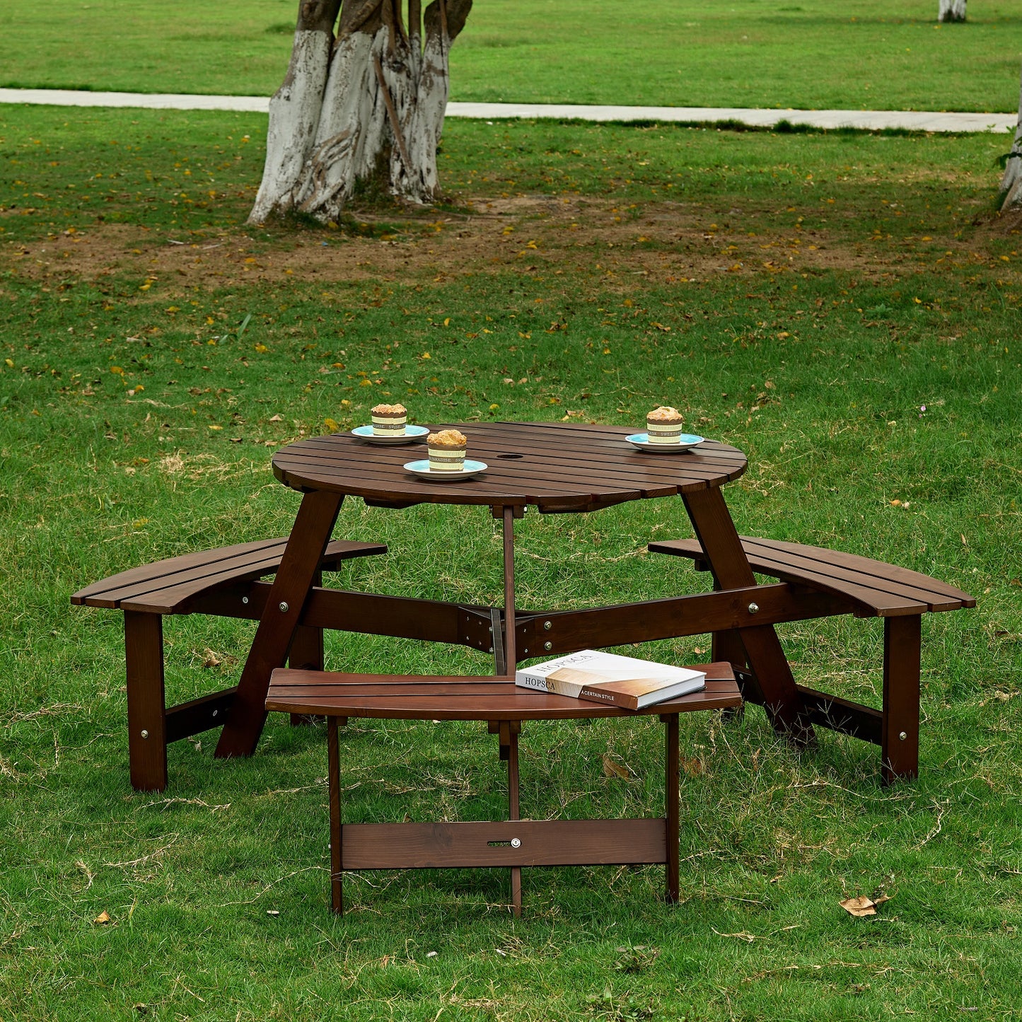 Algherohein Outdoor Picnic Table,Outside Table with Benches and Umbrella Hole
