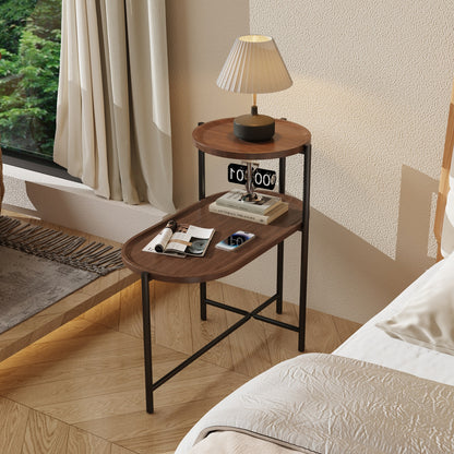 Algherohein 2 Tier Oval End Table for Living Room,Indoor Small Tray Table Side Table