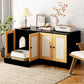 Algherohein Rattan Cat Litter Box Furniture,Litter Box Enclosure for 2 Cats,Black