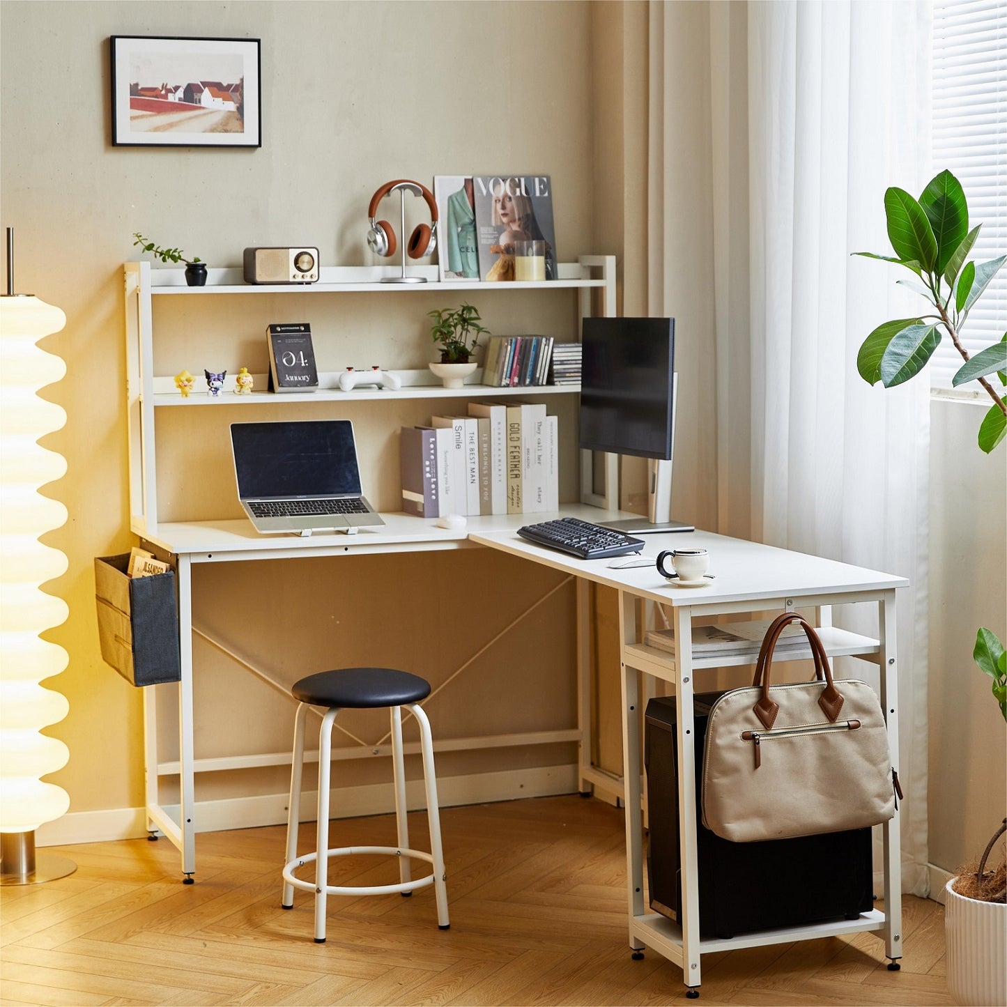 Algherohein Computer Desk Gaming Desk,L Shape Black Storage Office Table