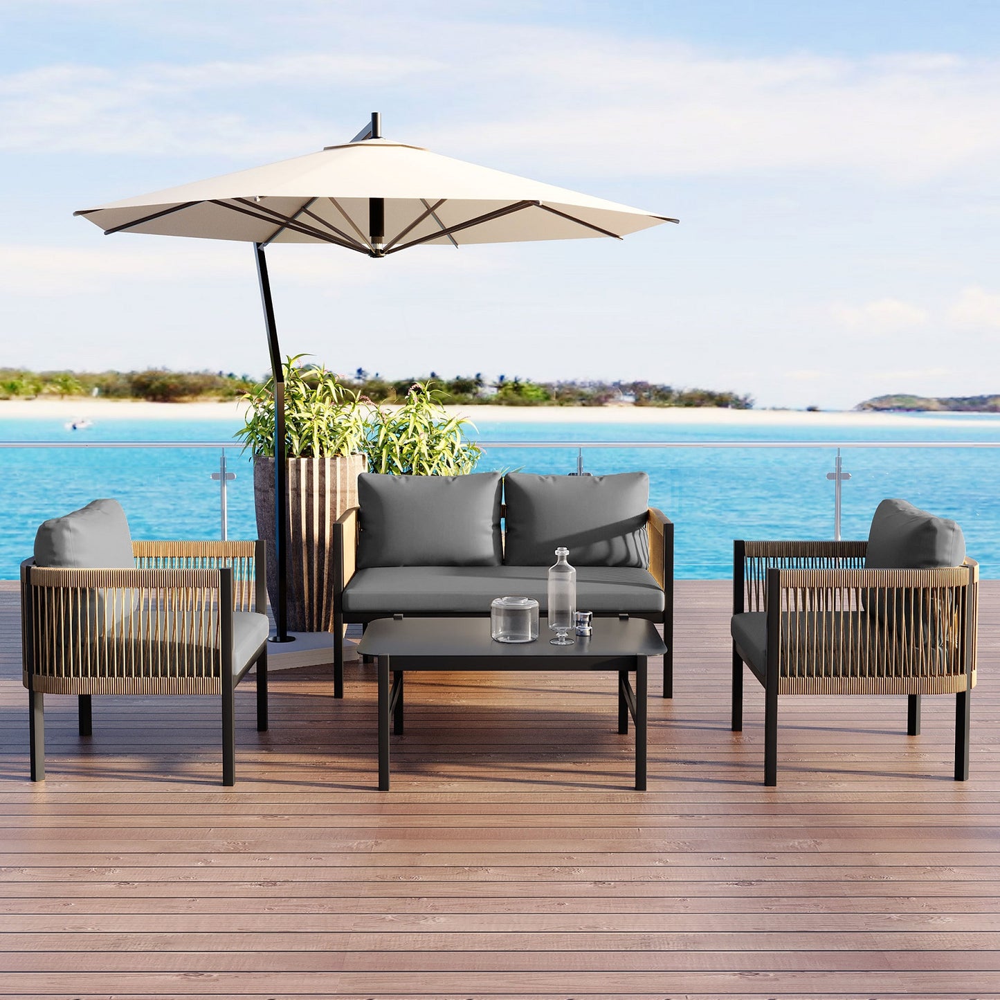 Algherohein Wicker Outdoor Furniture Sets,Outdoor Patio Couch,Chairs and Table Set