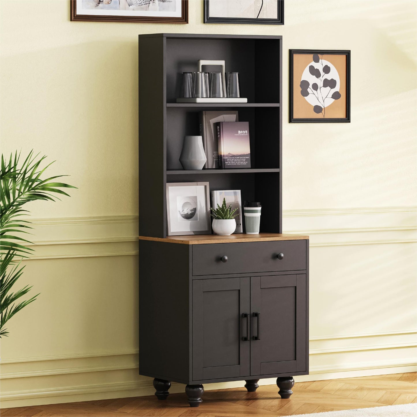 Algherohein Farmhouse Storage Cabinet,Kitchen Cabinets with Bookshelf,Drawer,Adjustable Shelf