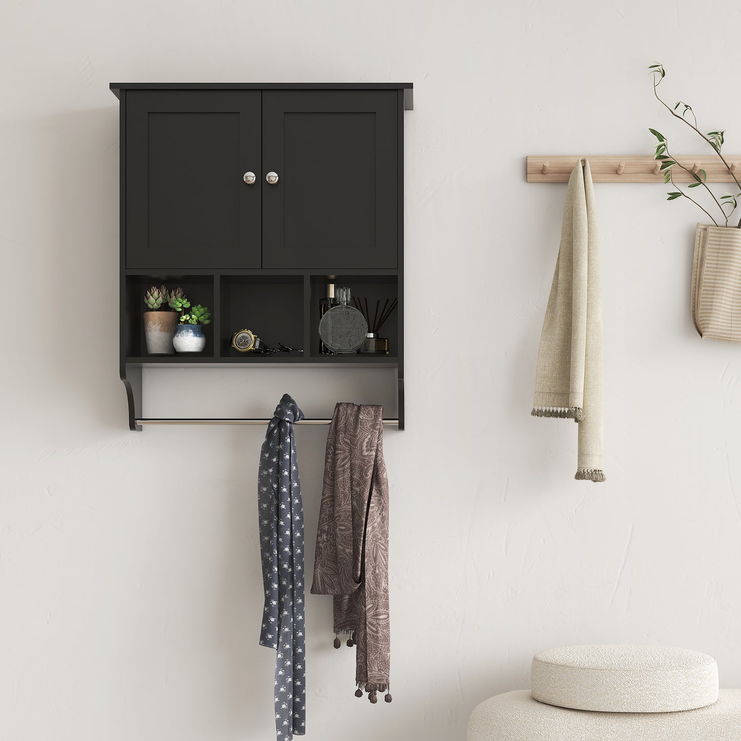 Smuxee Bathroom Storage Cabinet Organizer with Adjustable Shelf and Towel Bar
