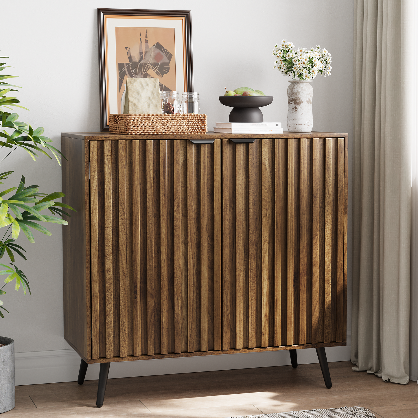 Algherohein Buffet Cabinet with Doors,Kitchen Storage Cabinets,Walnut