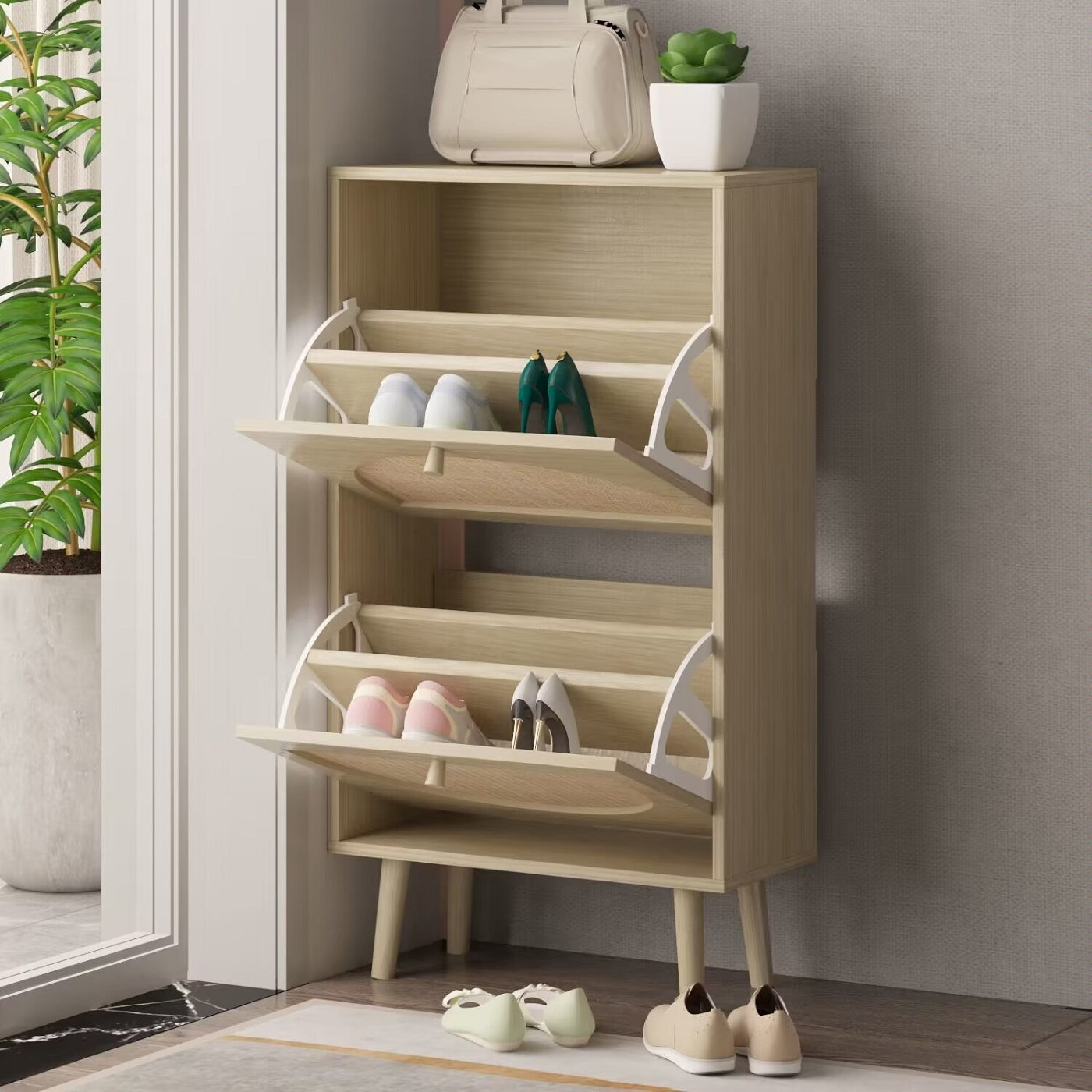 Algherohein Rattan Shoe Storage Cabinet, Shoe Rack Cabinet for Entryway,Natural
