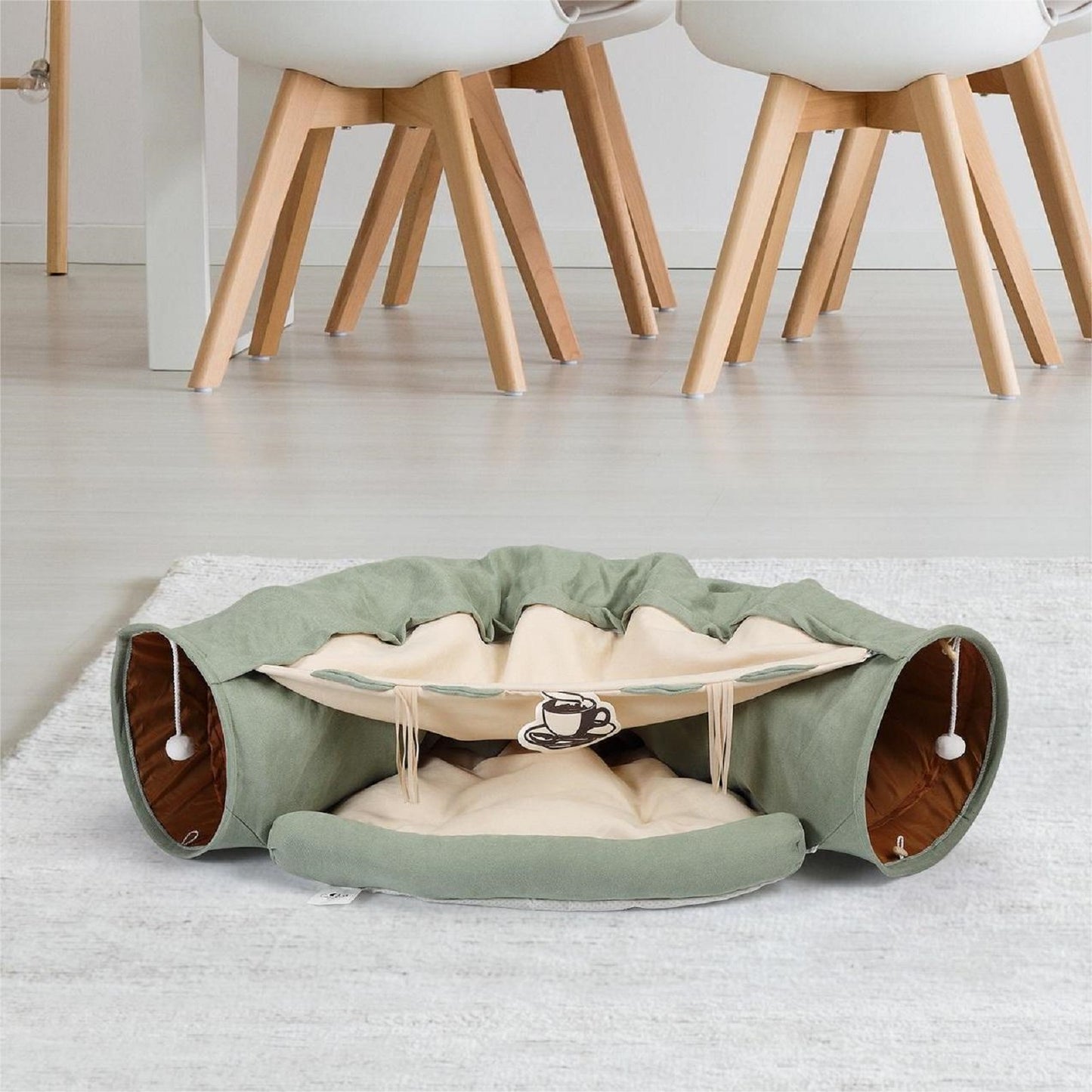 Algherohein Foldable Cat Bed Houses for Indoors with Cat Tunnel Hanging Toys