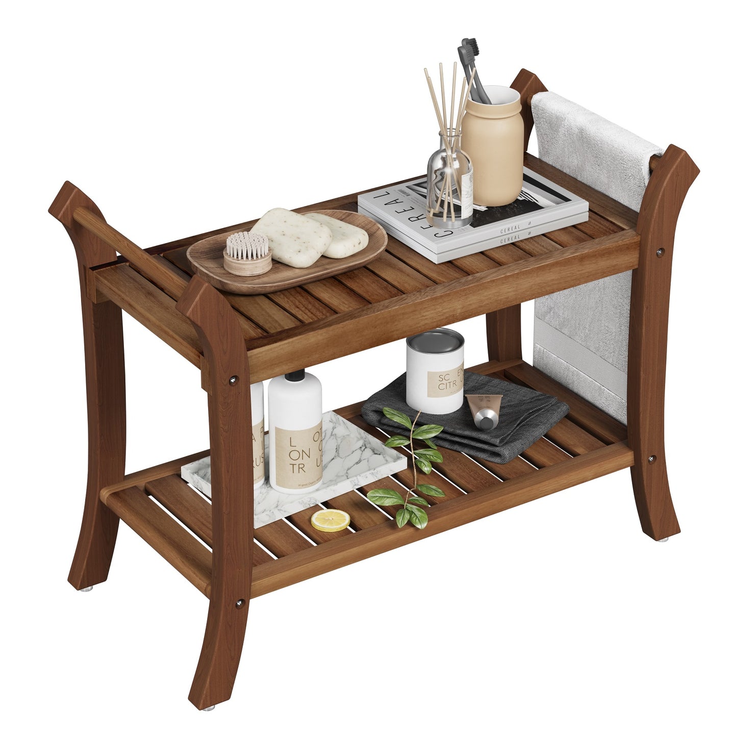 Smuxee Teak Shower Chair,Waterproof Bathroom Shower Stool