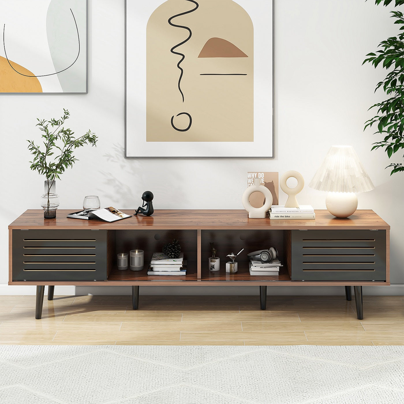 Algherohein Wood TV Stand for 70 Inch TV,Storage Cabinet Entertainment Center for TVs