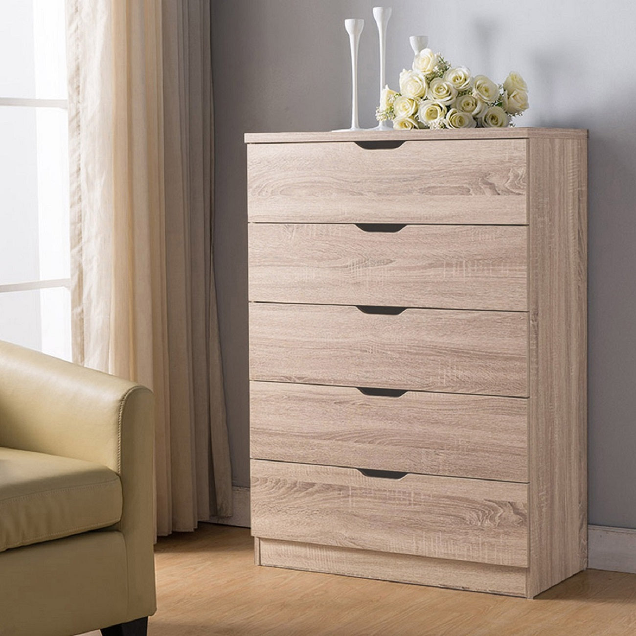 Smuxee Modern 5 Drawer Dressers for Bedroom, Wood Storage Chest of Drawers