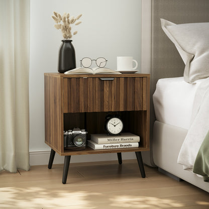 Smuxee Modern Nightstand for Bedroom with Fluted Drawer,Drawer End Tables for Living Room