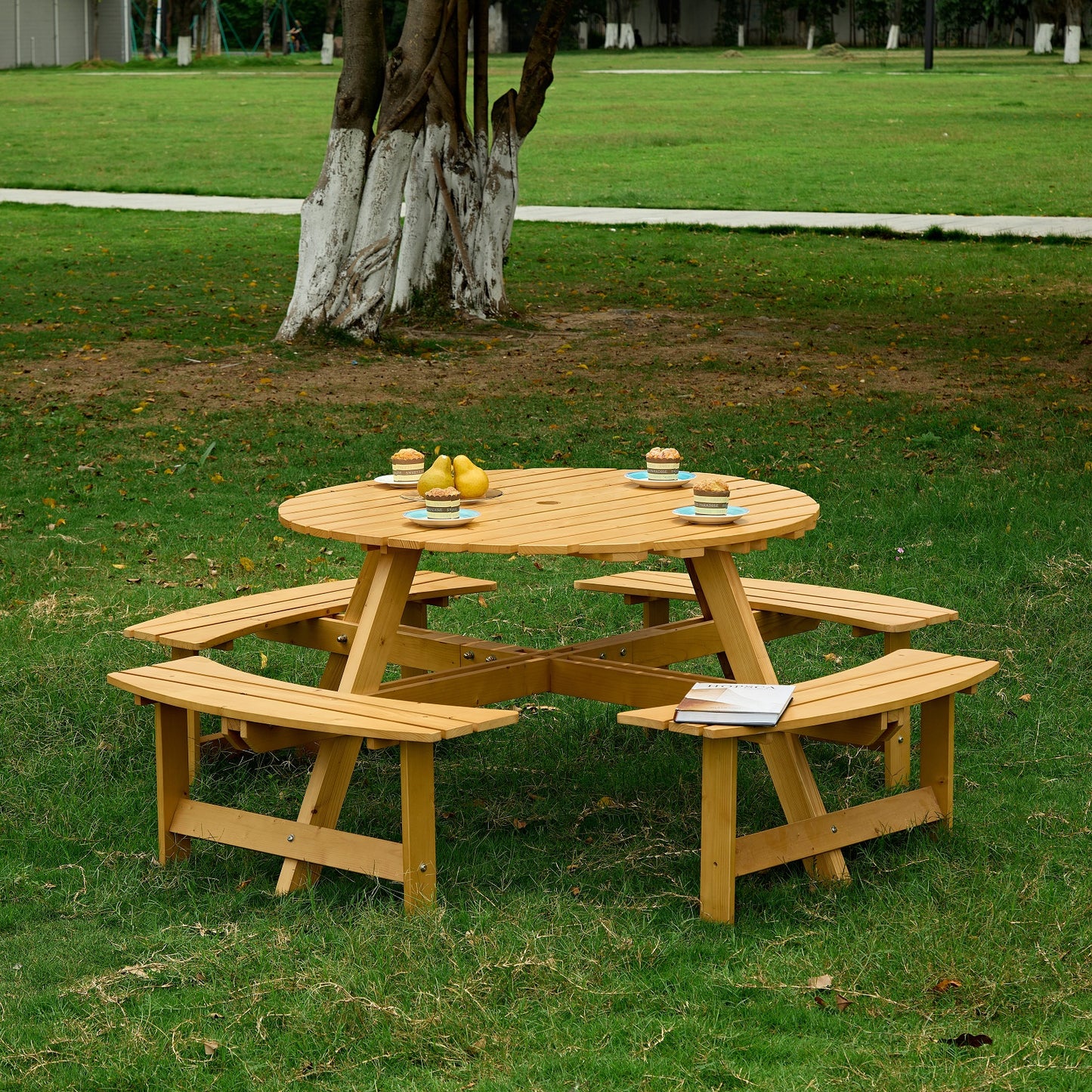 Algherohein Outdoor Picnic Table,Outside Table with Benches and Umbrella Hole