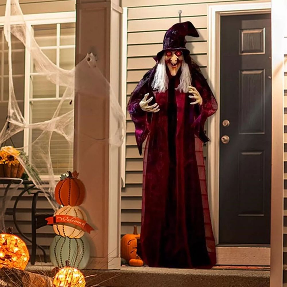 Algherohein Halloween Outdoor Decoration,Hanging Witch with Talking Glow Red Eyes