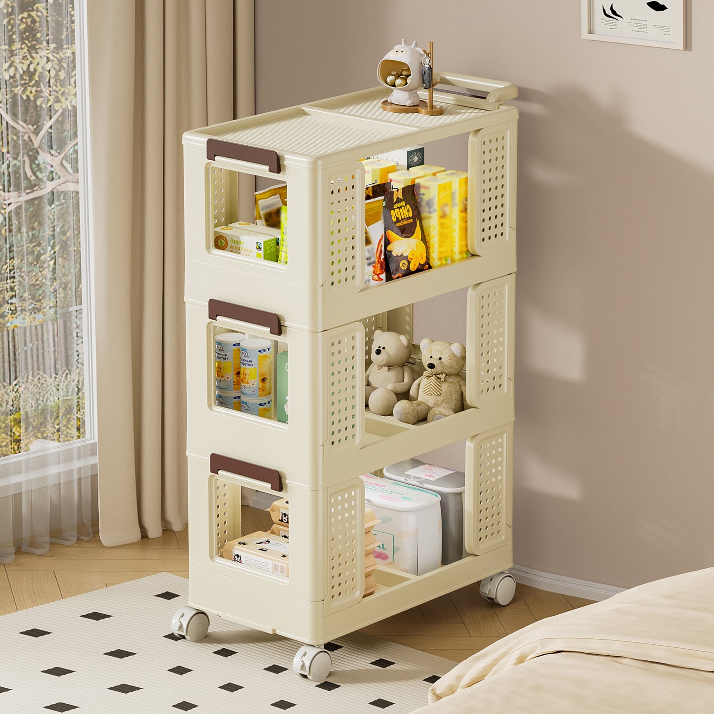 Algherohein Storage Bookcase with Wheels,Living Room or Kitchen Cart Cabinets
