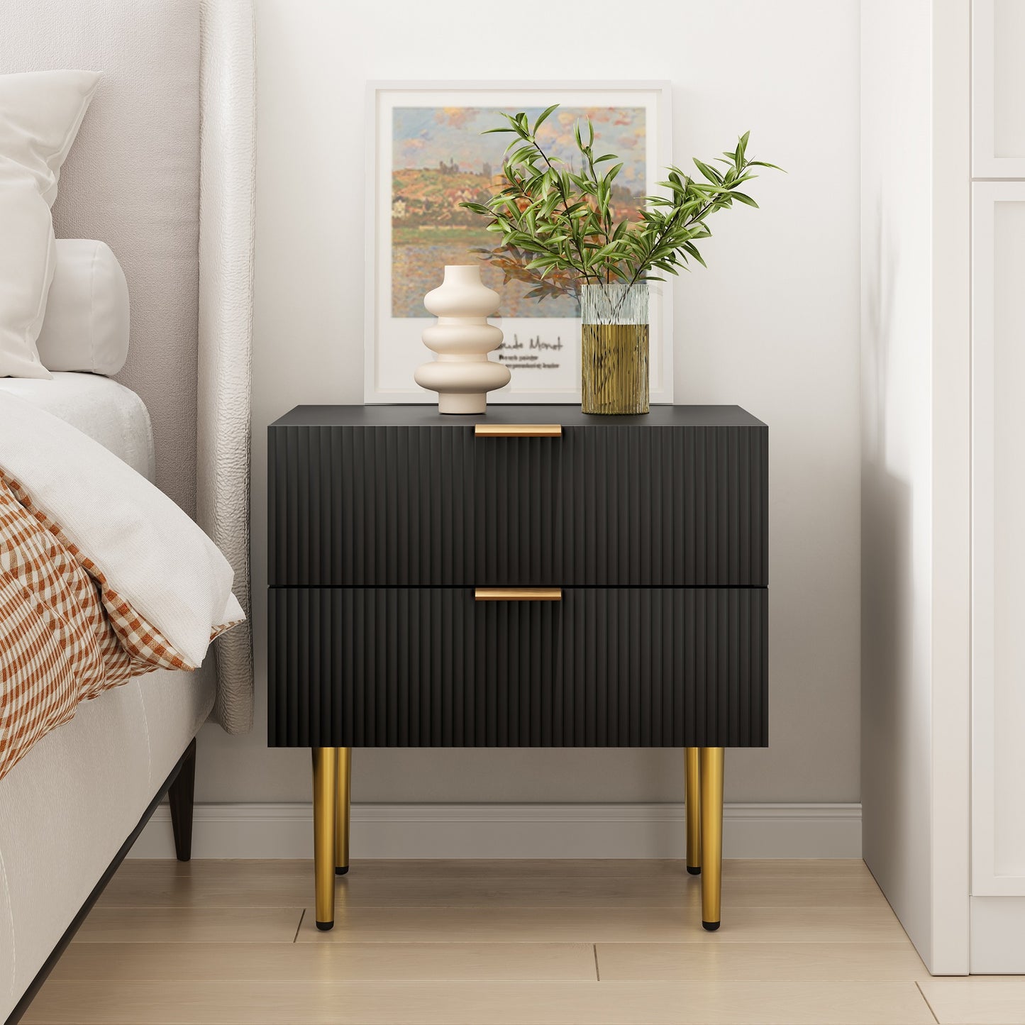 Semiocthome Night Stands for Bedroom with Wave Pattern,Modern End Tables with 2 Drawer