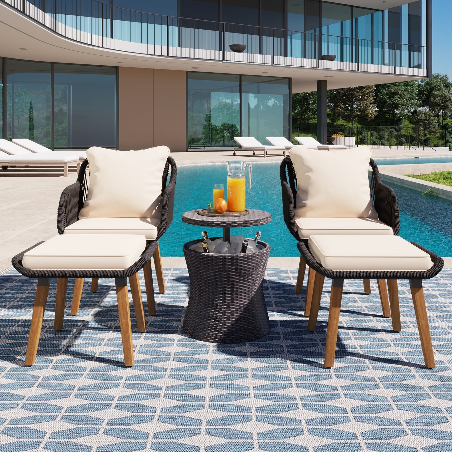 Algherohein Rattan 2-Seat Patio Furniture Set with Rocking Chairs,3 Piece Outdoor Patio Set