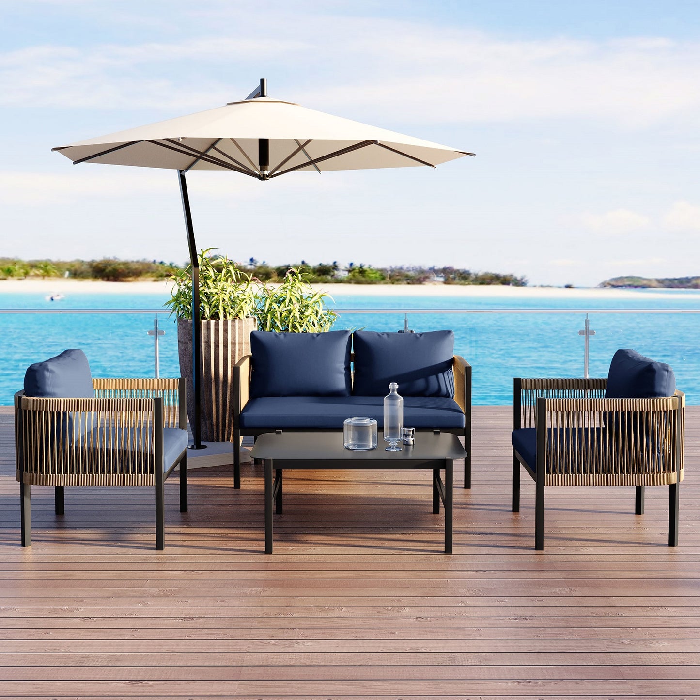 Algherohein Wicker Outdoor Furniture Sets,Outdoor Patio Couch,Chairs and Table Set