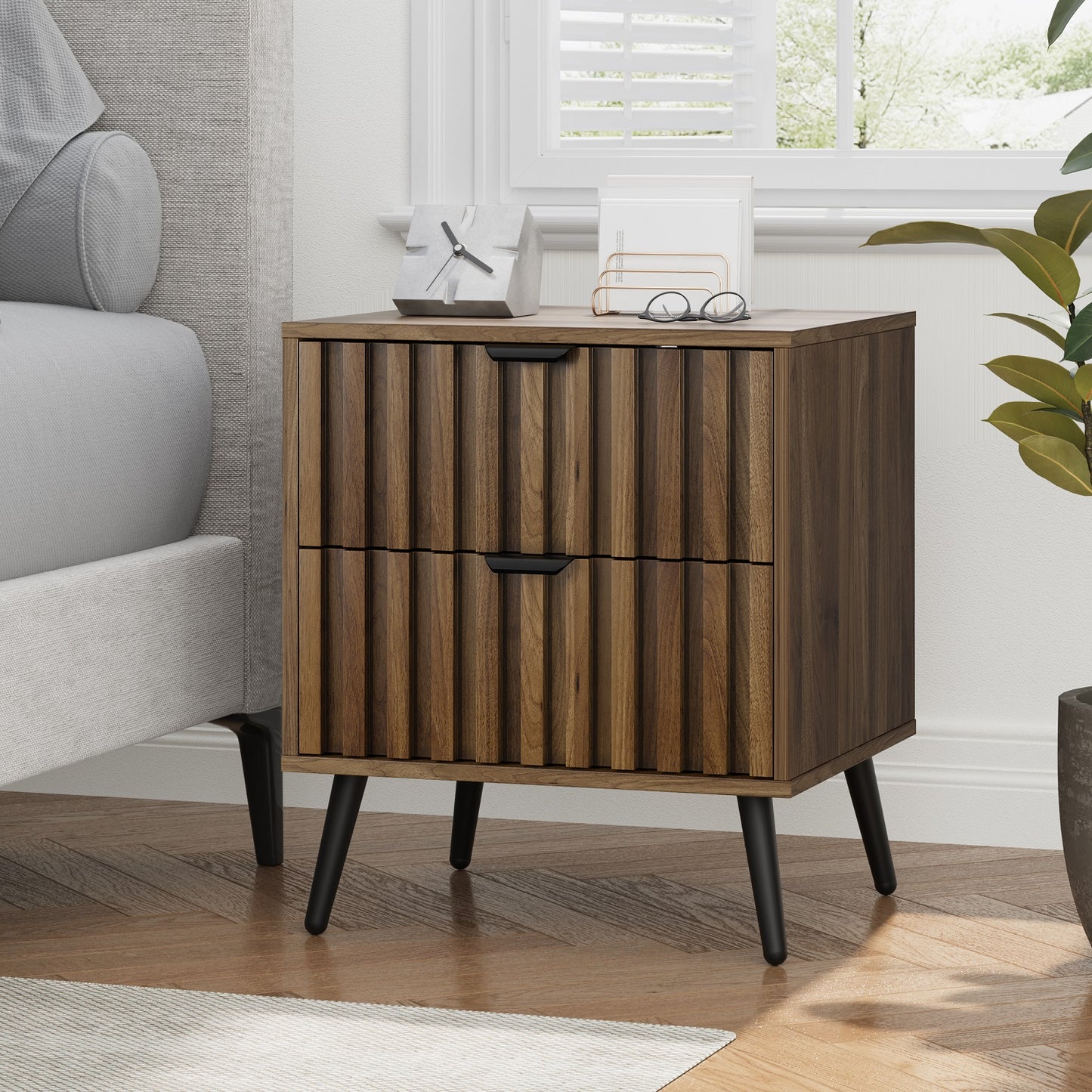 Smuxee Modern Nightstand for Bedroom with Fluted Drawer,Drawer End Tables for Living Room