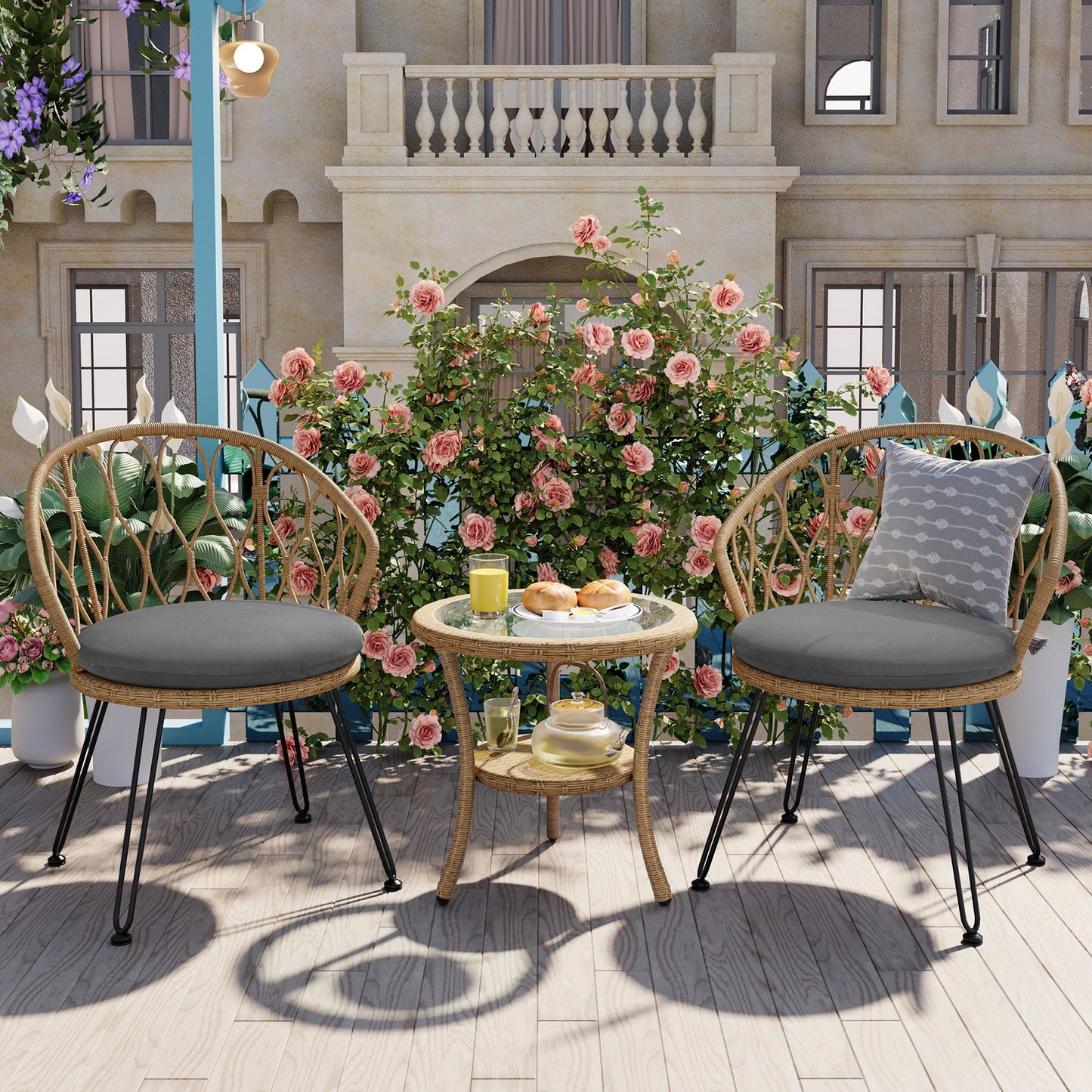 Algherohein Outdoor Patio Table and Chairs,Rattan Patio Furniture Sets
