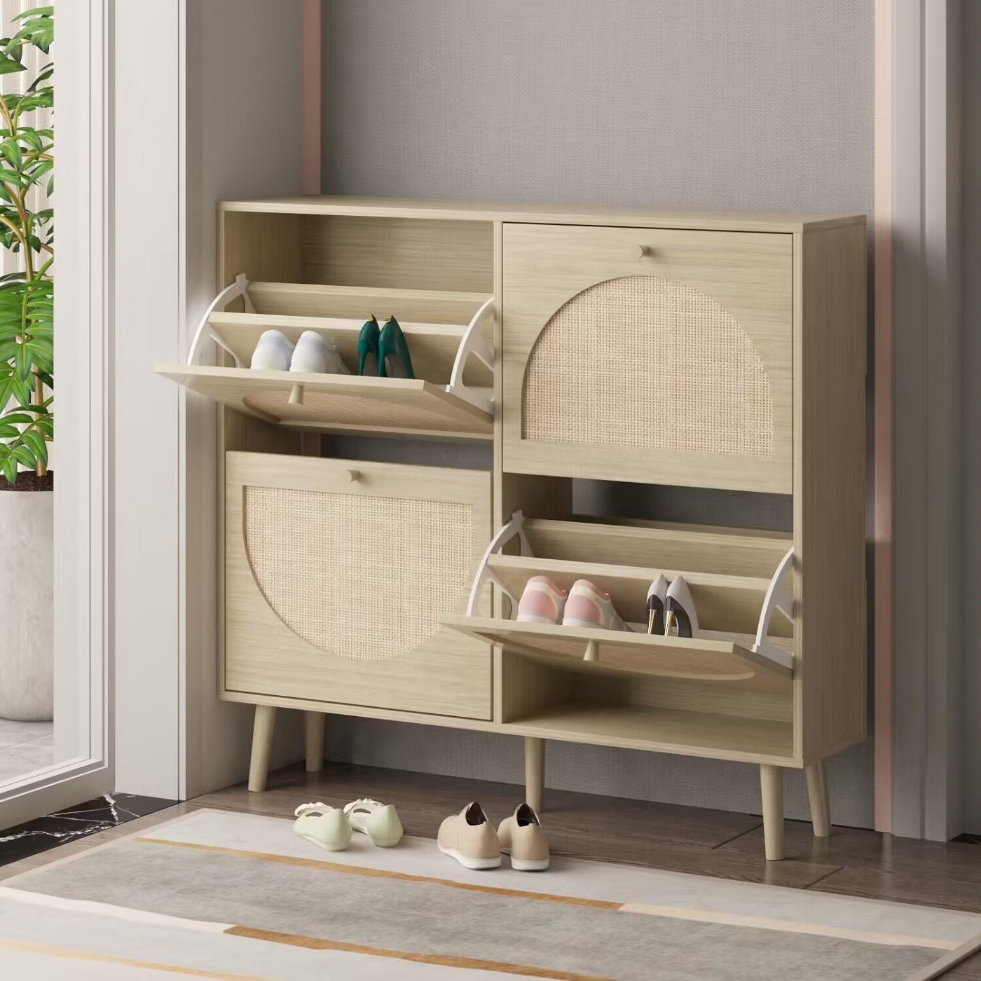 Algherohein Rattan Shoe Storage Cabinet, Shoe Rack Cabinet for Entryway,Natural