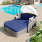 Algherohein PE Rattan Outdoor Daybed with Adjustable Canopy and Cushions,Patio Couch Bed