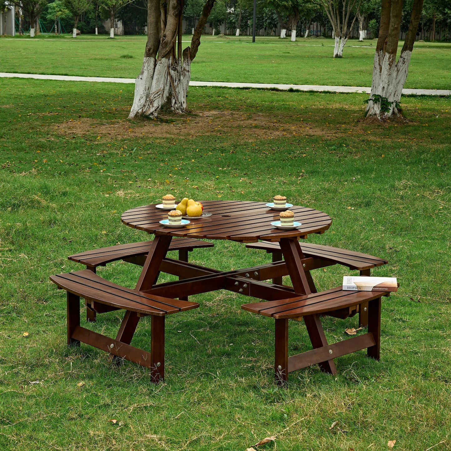 Algherohein Outdoor Picnic Table,Outside Table with Benches and Umbrella Hole