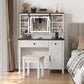 Algherohein Farmhouse Makeup Vanity Set with Mirror and Charging Station,White Vanity Desk