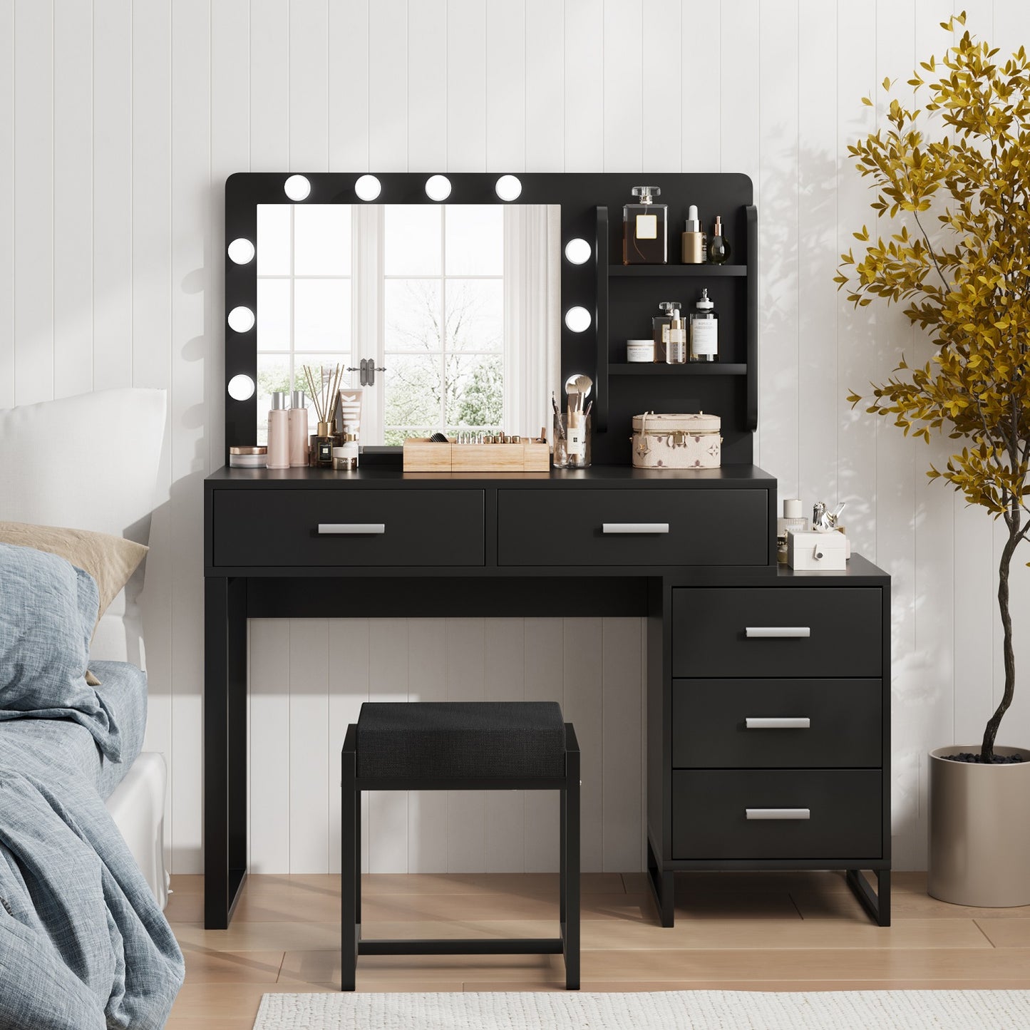 Algherohein Vanity Set with Mirror and Storage Cabinet,Makeup Vanity for Bedroom