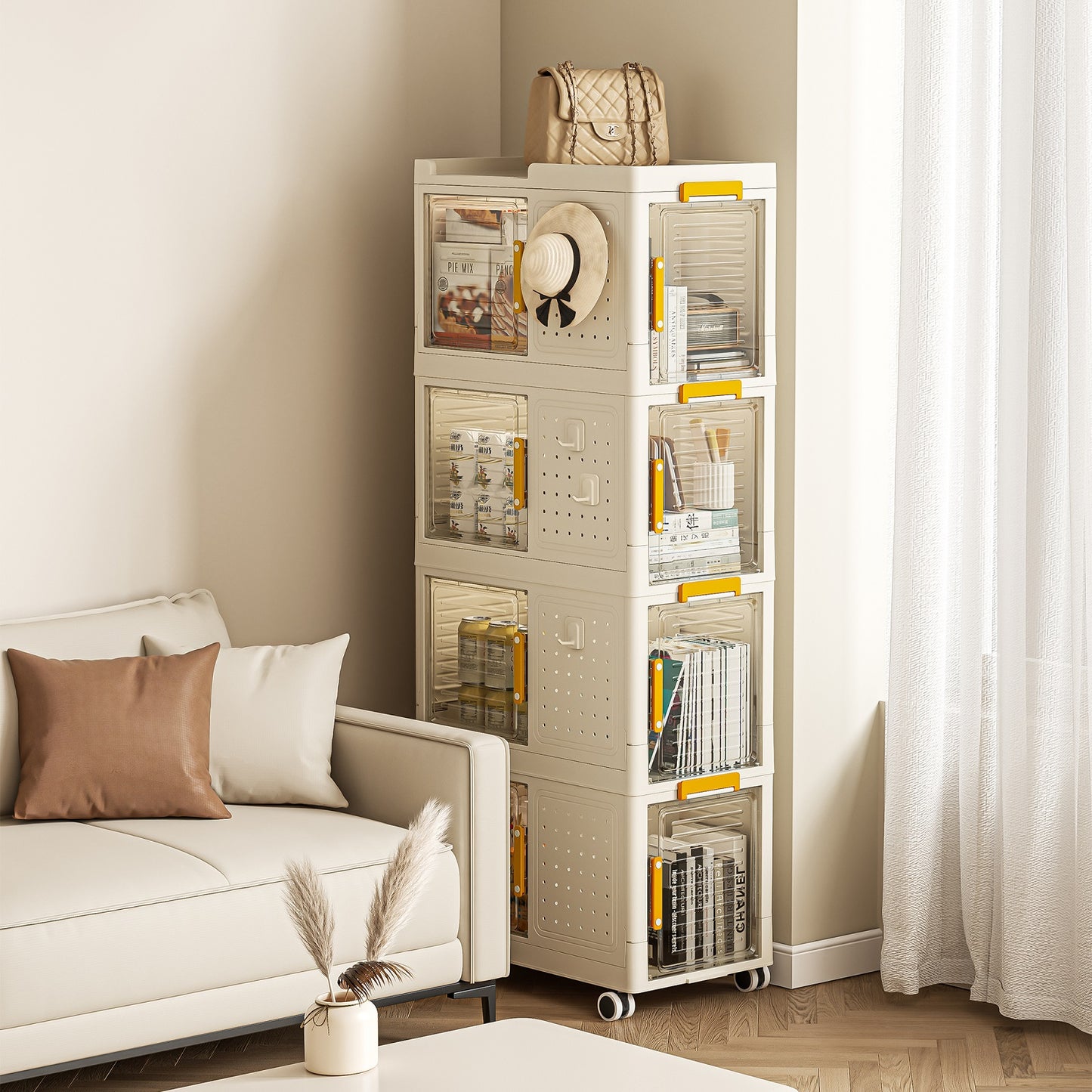Algherohein Storage Bookcase with Wheels,Living Room or Kitchen Cart Cabinets