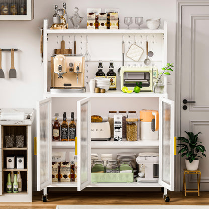 Algherohein Kitchen Pantry Storage Cabinet with Wheels, Transparent Doors and DIY Nail Board