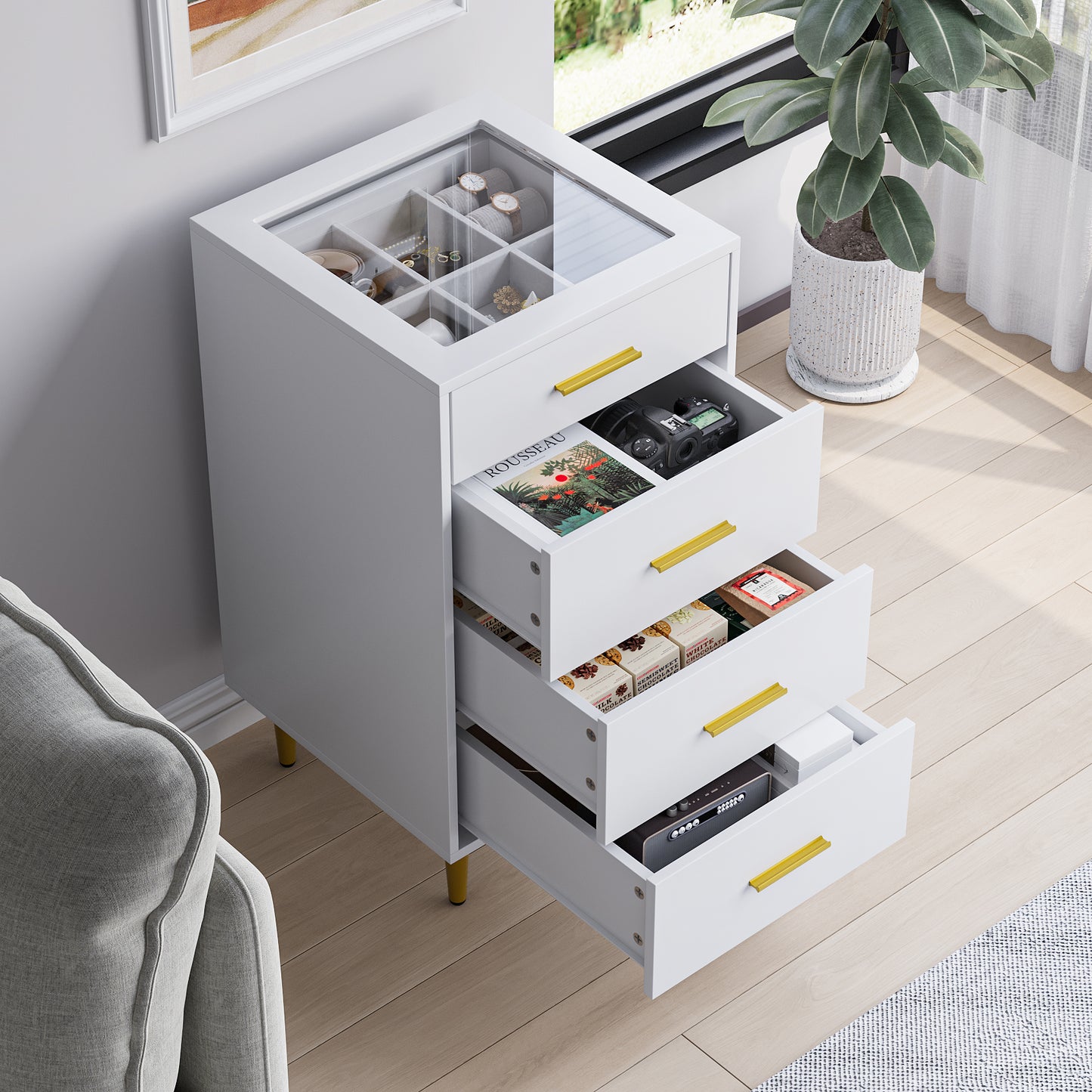 Smuxee Dressers Chest of Drawers for Bedroom with 4 Drawer,Tall Wood Storage Dresser,Adult