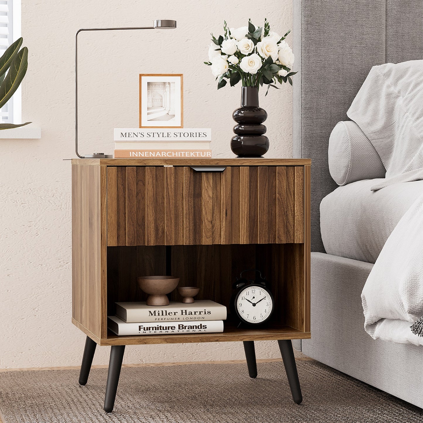 Algherohein Night Stands for Bedroom,Modern End Tables for Living Room with Fluted Drawer