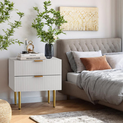 Algherohein Modern Nightstand for Bedroom,Bedside Table with 2 Fluted Drawer